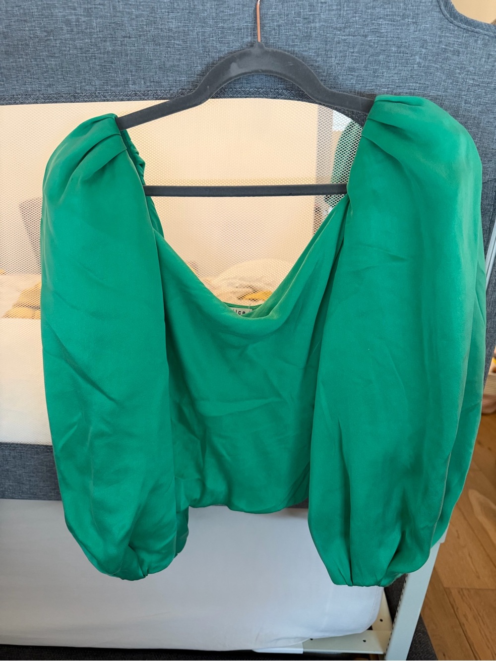 Alice + Olivia Emerald Green Puff-Sleeve Blouse